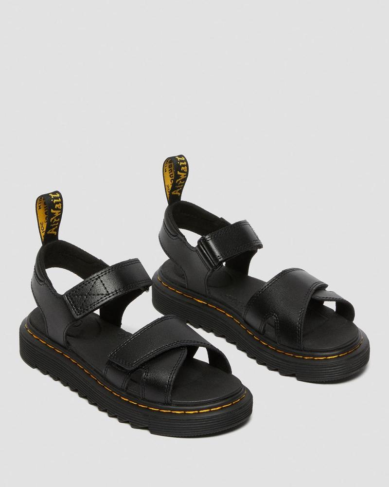 Dr Martens Junior Vossie Leren Sandalen Kinderen Zwart | NL 102GSO